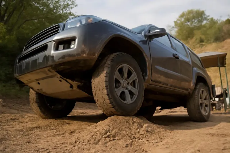 Photorealistic supporting editorial photo illustrating underbody protection: what it covers