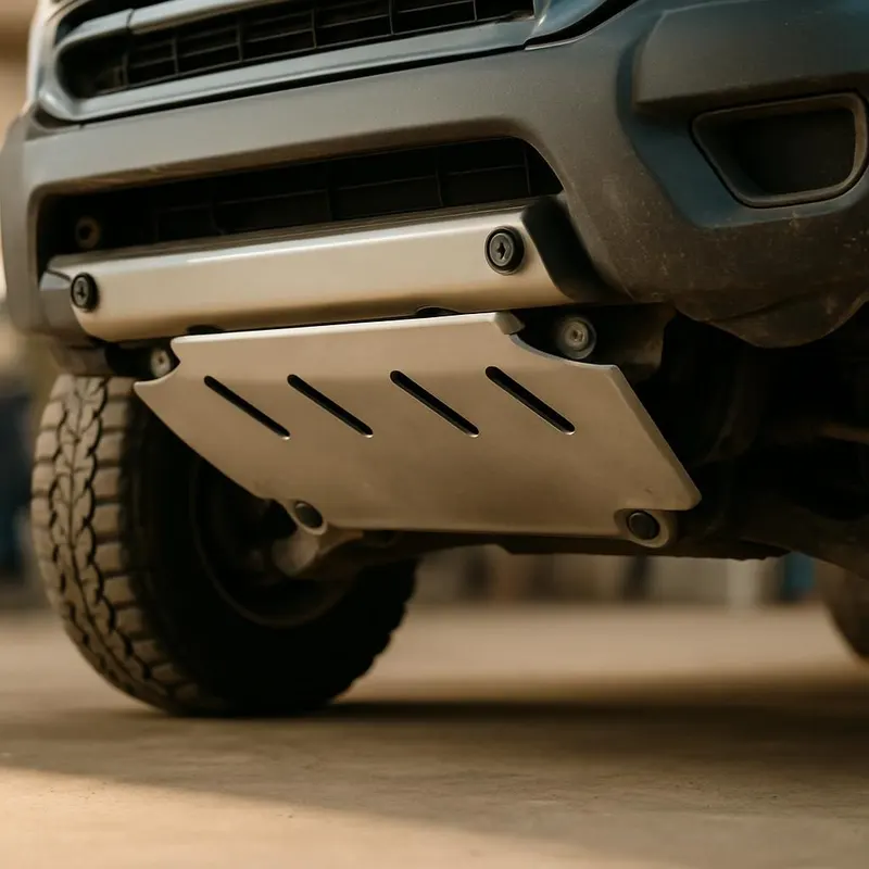 Generic editorial illustration of an underbody skid plate on a truck, not a verified listing